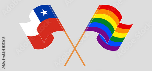 Crossed and waving flags of Chile and LGBTQ