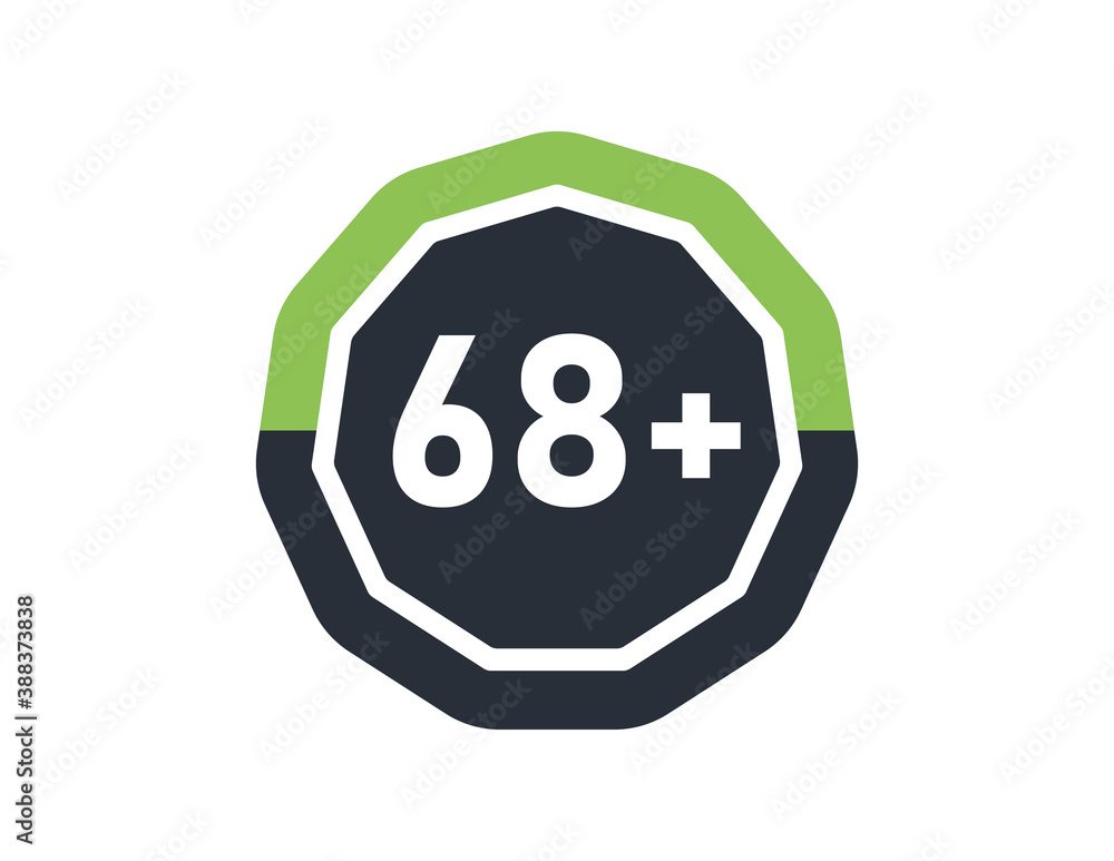 Fototapeta premium 68 plus isolated on white background. Number of 68 plus 