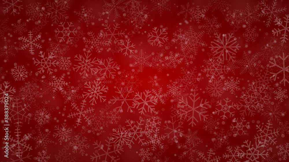 Christmas background of snowflakes of different shapes, sizes and transparency in red colors Christmas background of snowflakes of different shapes, sizes and transparency in red colors