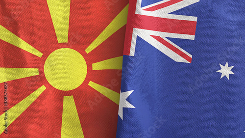 Fototapeta Naklejka Na Ścianę i Meble -  Australia and Macedonia two flags textile cloth 3D rendering