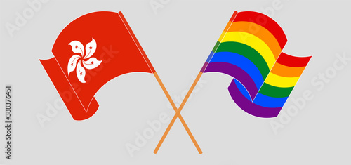 Crossed flags of Hong Kong and LGBTQ