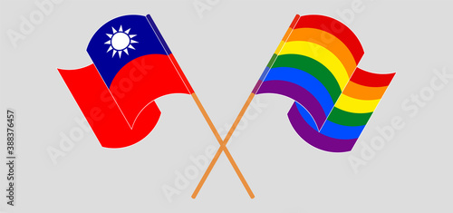 Crossed flags of Taiwan and LGBTQ