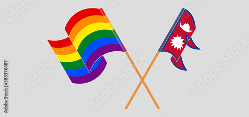 Crossed flags of Nepal and LGBTQ