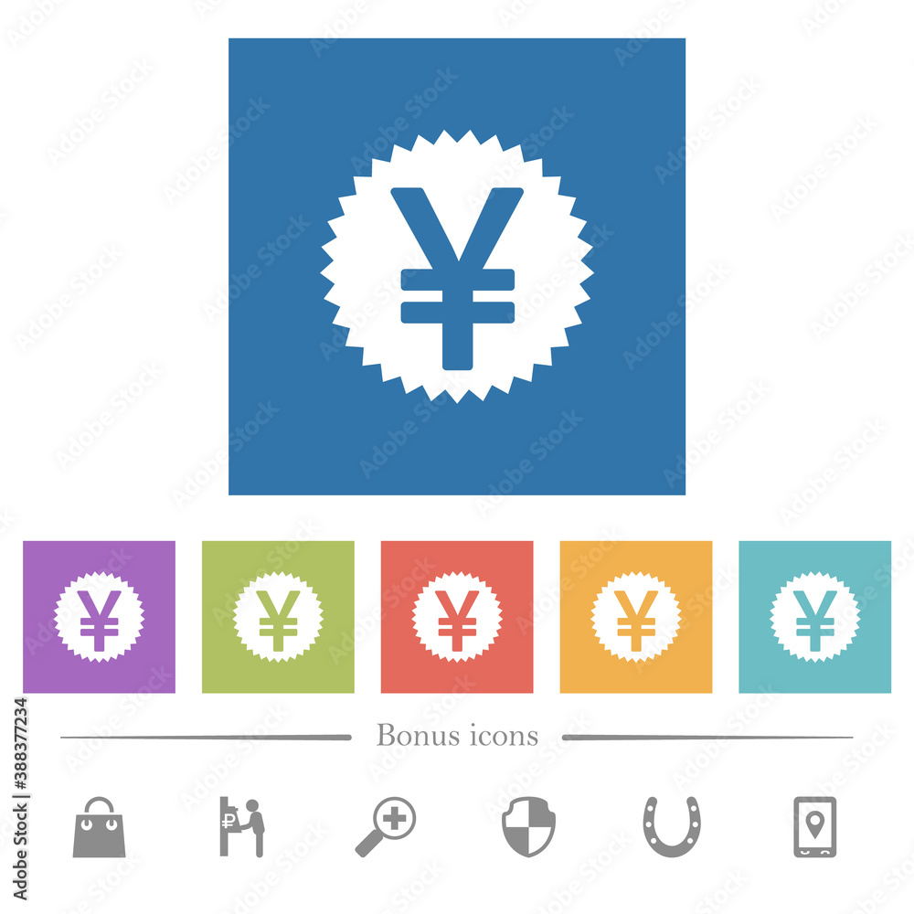 Yen sticker flat white icons in square backgrounds Yen sticker flat white icons in square backgrounds