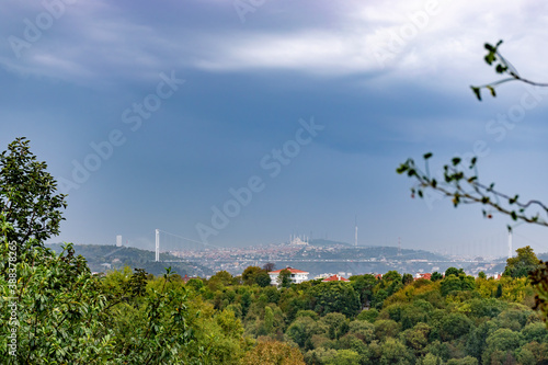 Before rain green trees and bridge view from Istanbul city