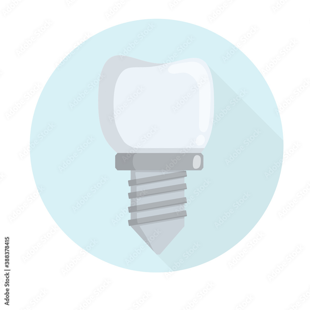 Tooth pin. Dentist element. Dental care and implant. Medical white part with the thread for the mouth. Operation for health. Doctor job. Cartoon flat illustration Tooth pin. Dentist element. Dental care and implant. Medical white part with the thread for the mouth. Operation for health. Doctor job. Cartoon flat illustration