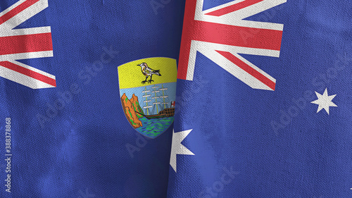 Australia and Saint Helena two flags textile cloth 3D rendering photo