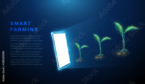 Abstract blue mobile phone with green plants.