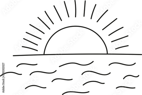 sunset and sunrise the sea in doodle style
