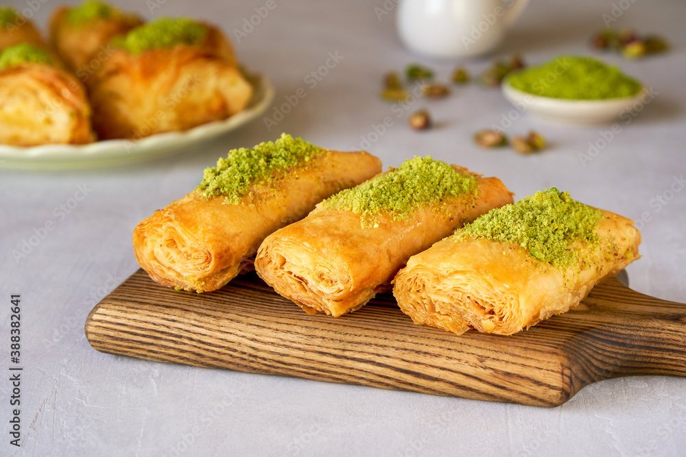Traditional middle eastern sweets baklava rolls Traditional middle eastern sweets baklava rolls