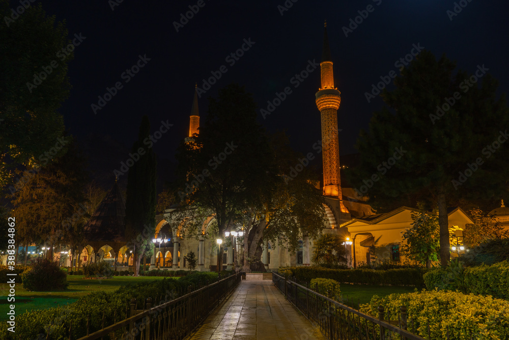Historic Amasya Sultan Bayezid Mosque and its garden