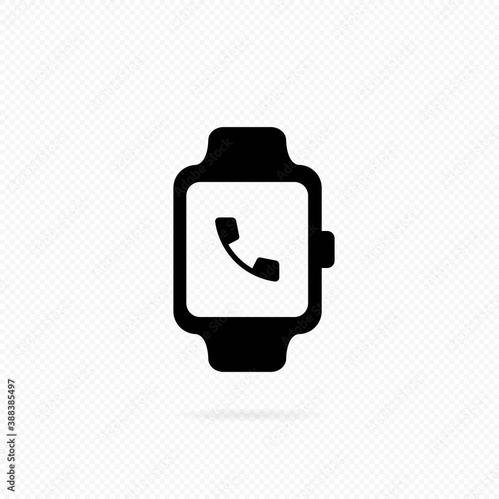 Receive calling on smartwatch icon. Calling on smartwatch. Smart watch incoming call vibration. Smartwatch showing handset call. Vector on isolated transparent background. EPS 10. Receive calling on smartwatch icon. Calling on smartwatch. Smart watch incoming call vibration. Smartwatch showing handset call. Vector on isolated transparent background. EPS 10.