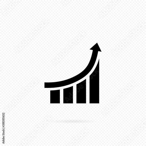 Success as growth line. Growing bars graphic with rising arrow. Growing graph icon in black. Bar chart. Infographic. The concept of your capital growth or forecasting analysis algorithm.