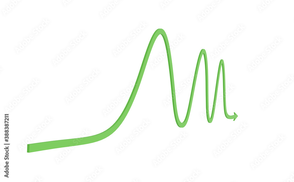 one curved green arrow isolated on the white, statistic arrows, 3d render one curved green arrow isolated on the white, statistic arrows, 3d render