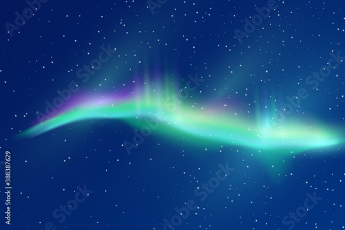 Night starry sky with aurora borealis. Realistic vector illustration of northern night. North night effect background with lots of stars