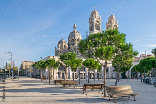 Place de la Major square and the Cathedral of Saint Mary Major in Marseille, France