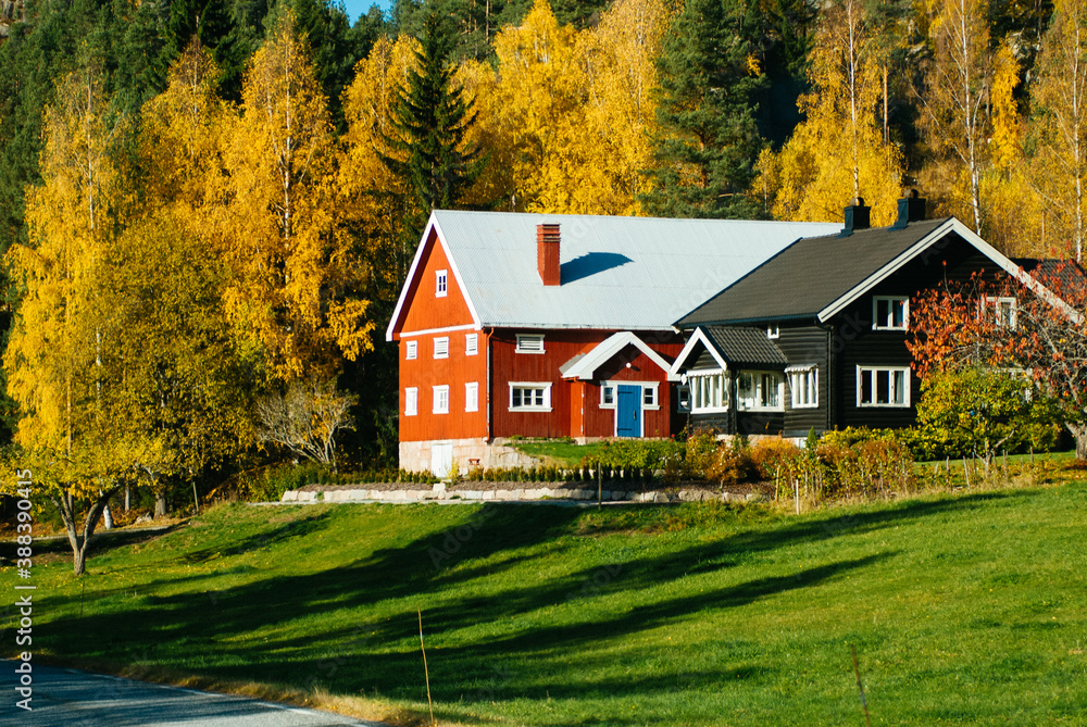 Beauty of Northern houses in Norway, autumn time in Norway, interesting building Beauty of Northern houses in Norway, autumn time in Norway, interesting building