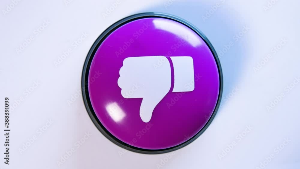 Woman pushing dislike button on white background. Close up pressing thumbs down symbol. 4k video for ads, promotion, negative review, feedback. User disliking post on social media, bad, awful reaction Woman pushing dislike button on white background. Close up pressing thumbs down symbol. 4k video for ads, promotion, negative review, feedback. User disliking post on social media, bad, awful reaction