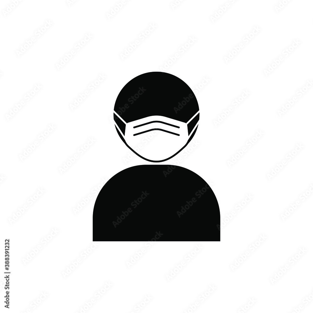 Avatar Person Wearing Face Mask Icon Symbol. Covid-19 Coronavirus Icon of Person Wearing Facemask