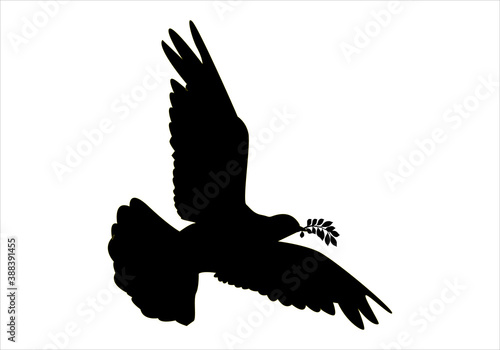 Paloma de la paz volando con una rama de laurel
