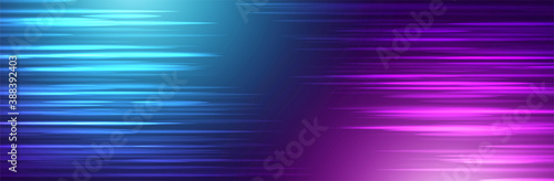 Abstract blue pink background. Futuristic blur line pattern. Wide saturated wallpaper design. Club poster template. Horizontal lines. Glowing neon stripes. Stock vector illustration