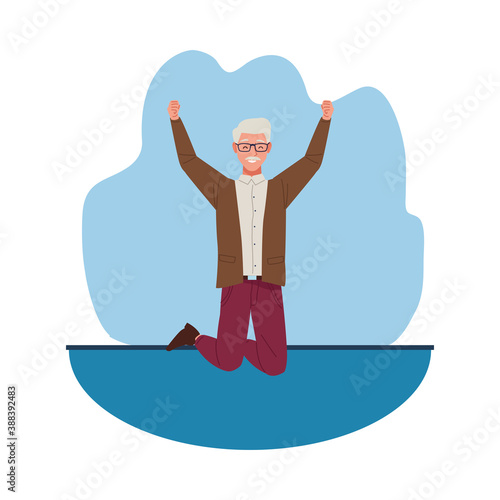 happy old man celebrating chararacter