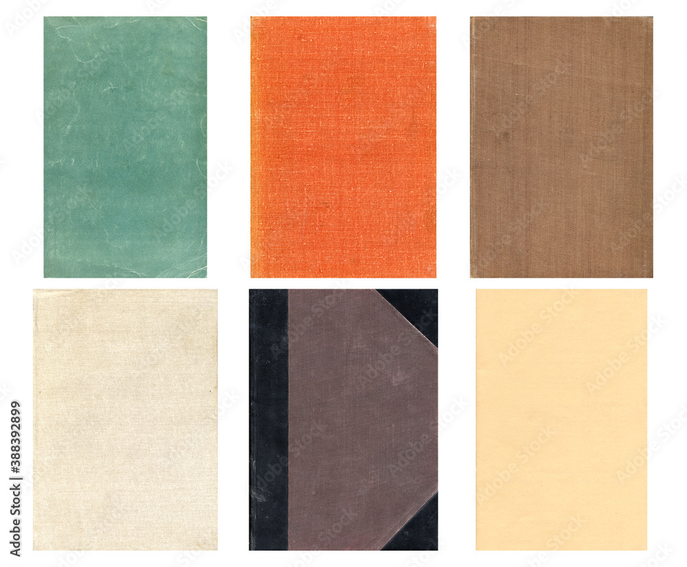 Fototapeta premium Paper and textile textures set. Blank retro pages and old book covers. Rough faded canvas surface. Perfect for background and vintage style design. Empty place for text.