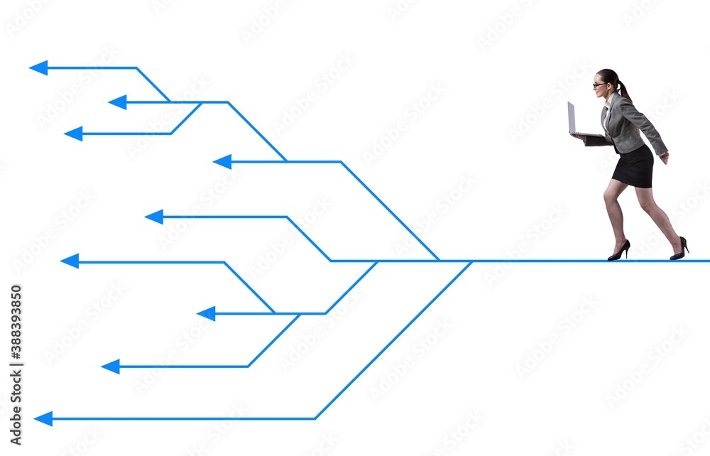Businessman choosing different career paths in business Businessman choosing different career paths in business