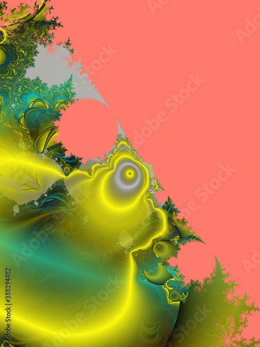 Green pink phosp  horescent fractal abstract background with space
