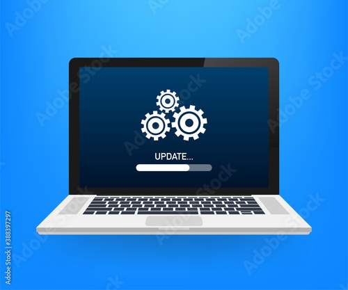 System software update, data update or synchronize with progress bar on the screen. Vector Illustration