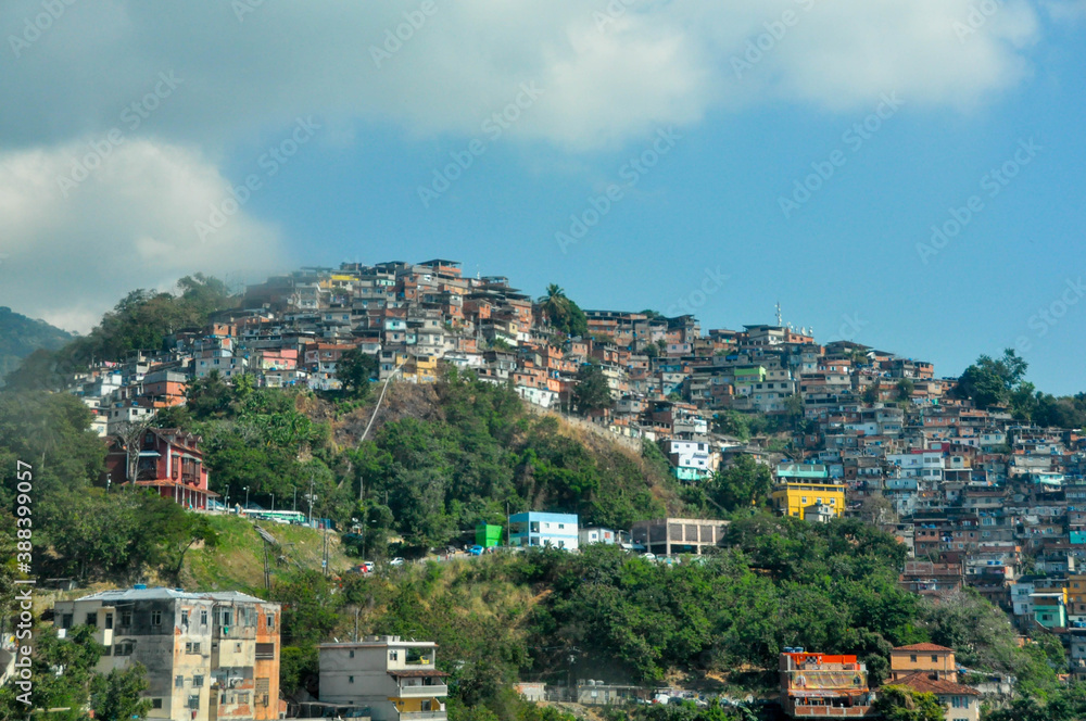 A poor neighborhood in Rio de Janeiro, Brasil. Covering al the mountain with houses.