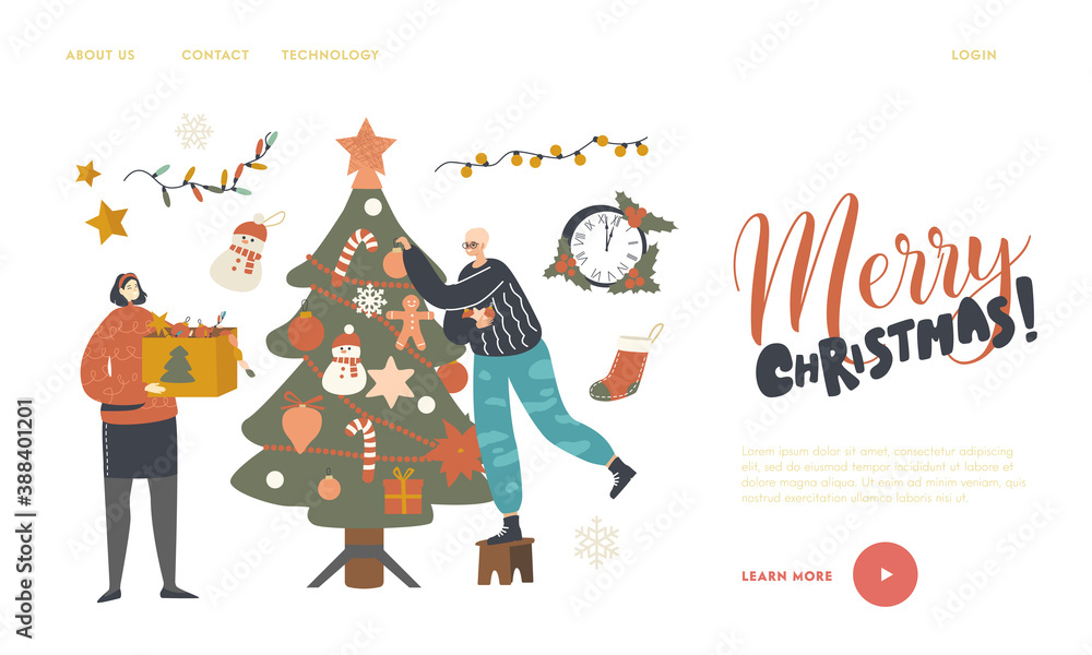 Characters Prepare for New Year or Xmas Winter Season Holidays Celebration Landing Page Template. Christmas Decoration Characters Prepare for New Year or Xmas Winter Season Holidays Celebration Landing Page Template. Christmas Decoration