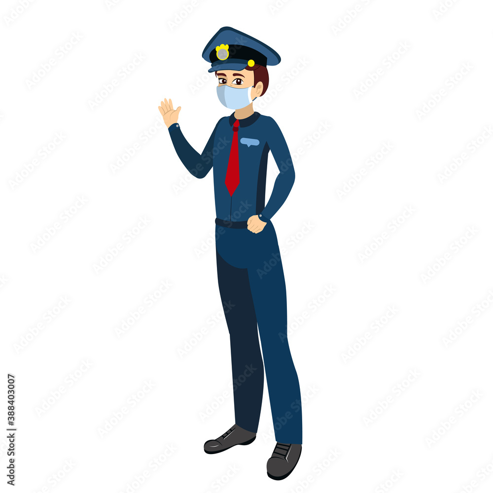 Isolated police wearing a face mask - Vector illustration