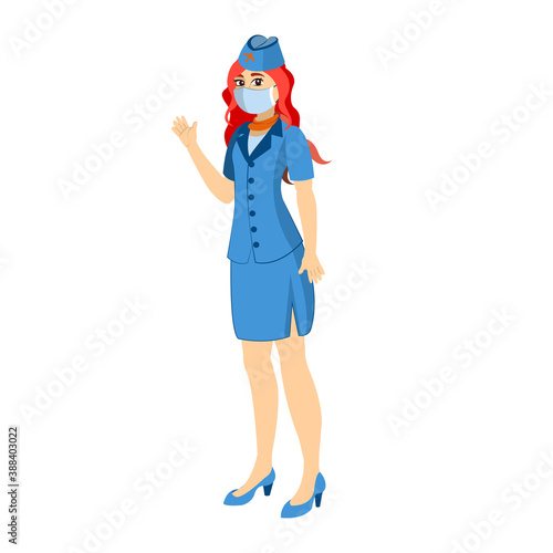 Isolated flight attendant wearing a face mask - Vector illustration