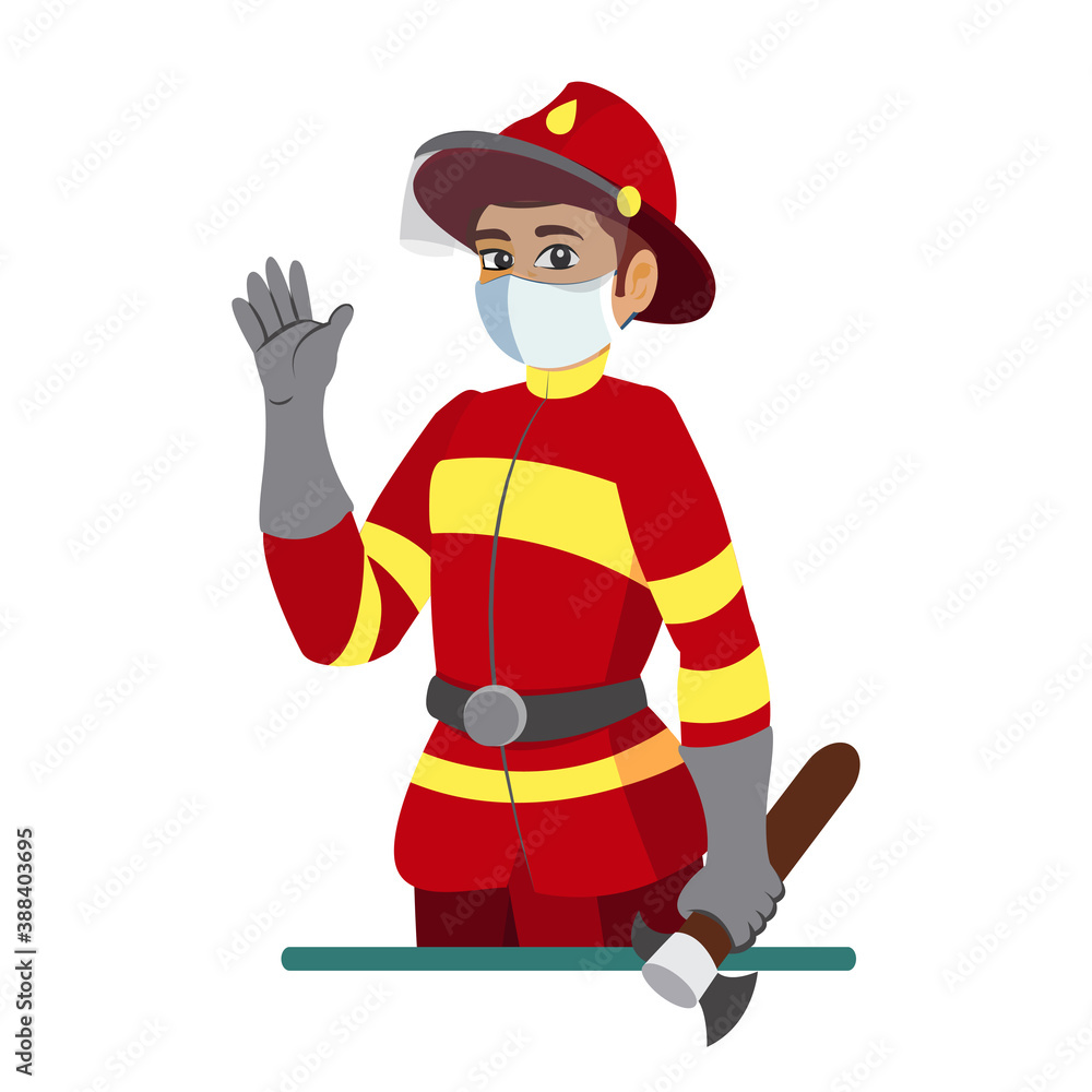 Isolated firefighter wearing a face mask - Vector illustration Isolated firefighter wearing a face mask - Vector illustration