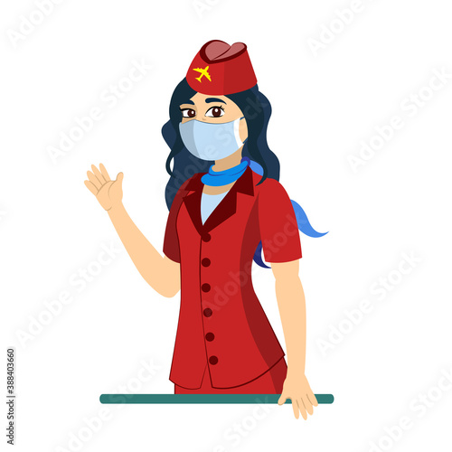 Isolated flight attendant wearing a face mask - Vector illustration