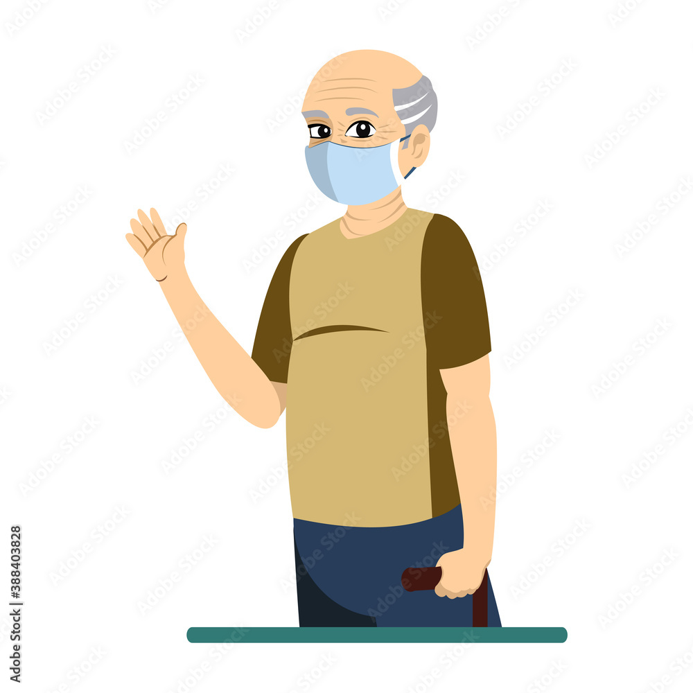 Isolated elderly wearing a face mask - Vector illustration