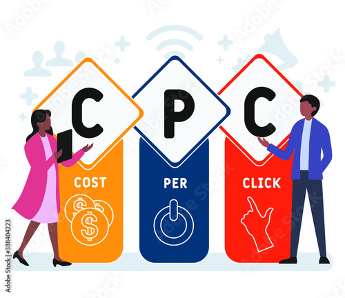 Flat design with people. CPC - Cost Per Click acronym. business concept background. Vector illustration for website banner, marketing materials, business presentation, online advertising