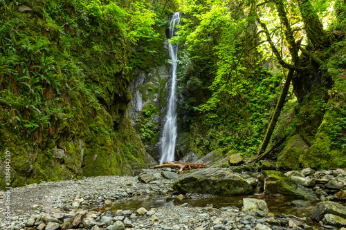 Niagara creek and waterfall in goldstream provincial park, victoria, vancouver island, british columbia, canada