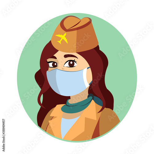 Isolated flight attendant wearing a face mask - Vector illustration