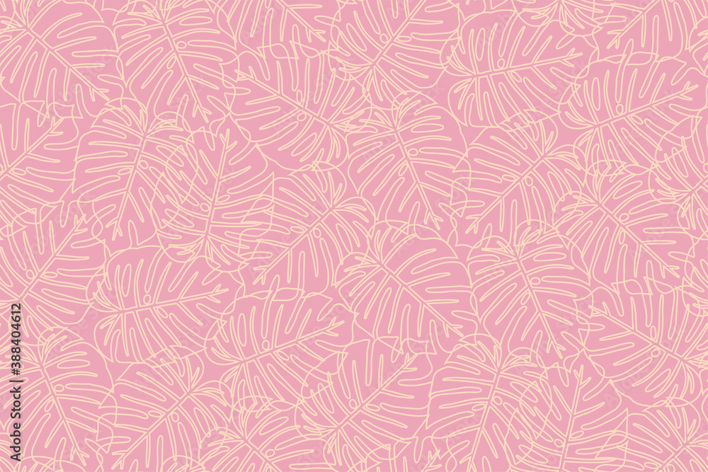 Tropical monstera leaf outline seamless pattern in pink