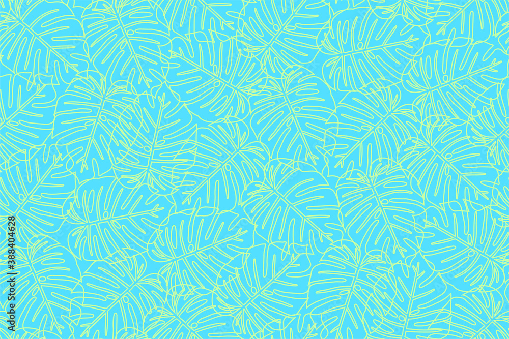 Fototapeta premium Tropical monstera leaf outline seamless pattern with neon colors