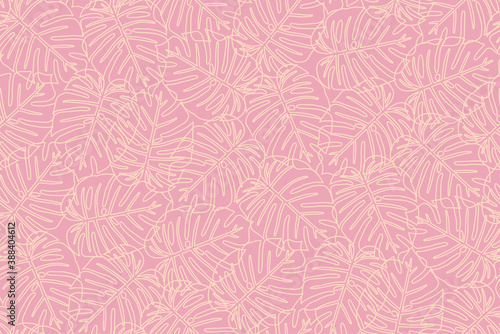 Tropical monstera leaf outline seamless pattern in pink