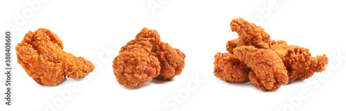 Set of fresh fried chicken on white background