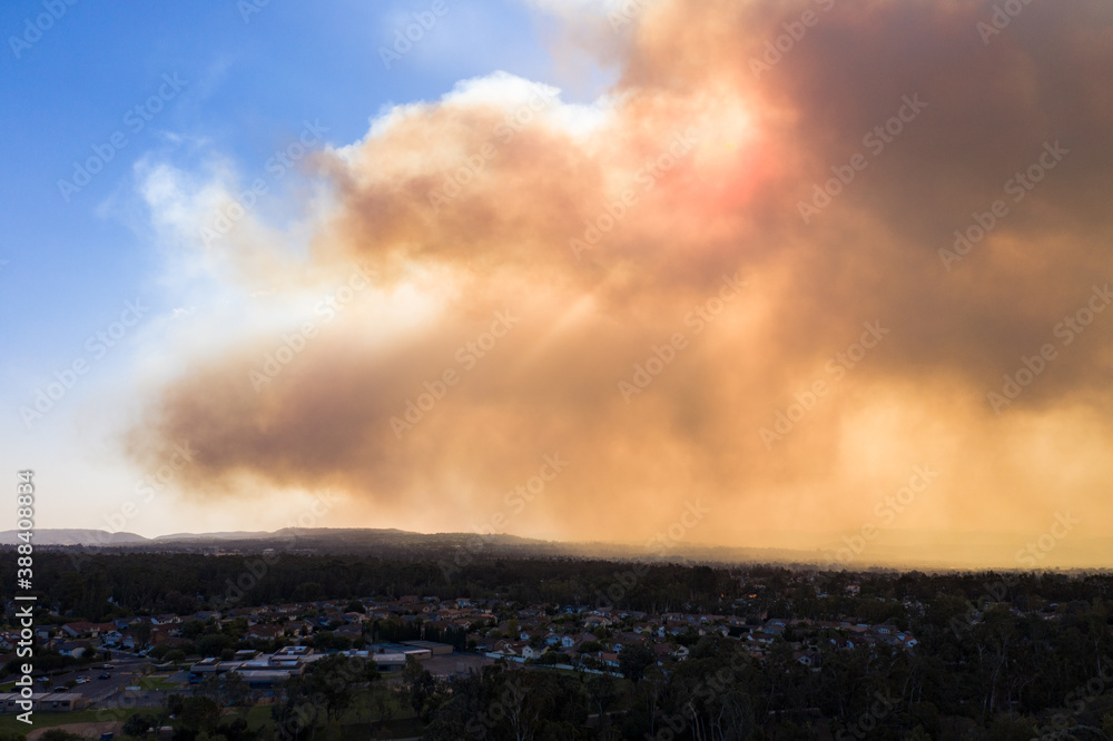 Aerial View of Orange County California Wildfire Smoke Covering Middleclass Neighborhoods During the Silverado Fire_08 Aerial View of Orange County California Wildfire Smoke Covering Middleclass Neighborhoods During the Silverado Fire_08