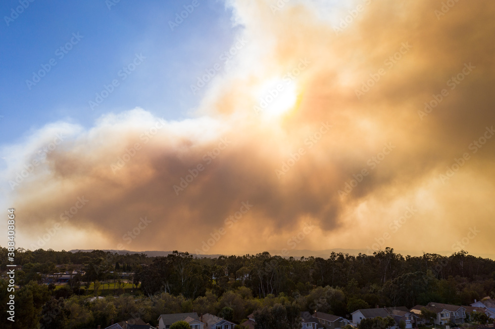 Aerial View of Orange County California Wildfire Smoke Covering Middleclass Neighborhoods During the Silverado Fire_10