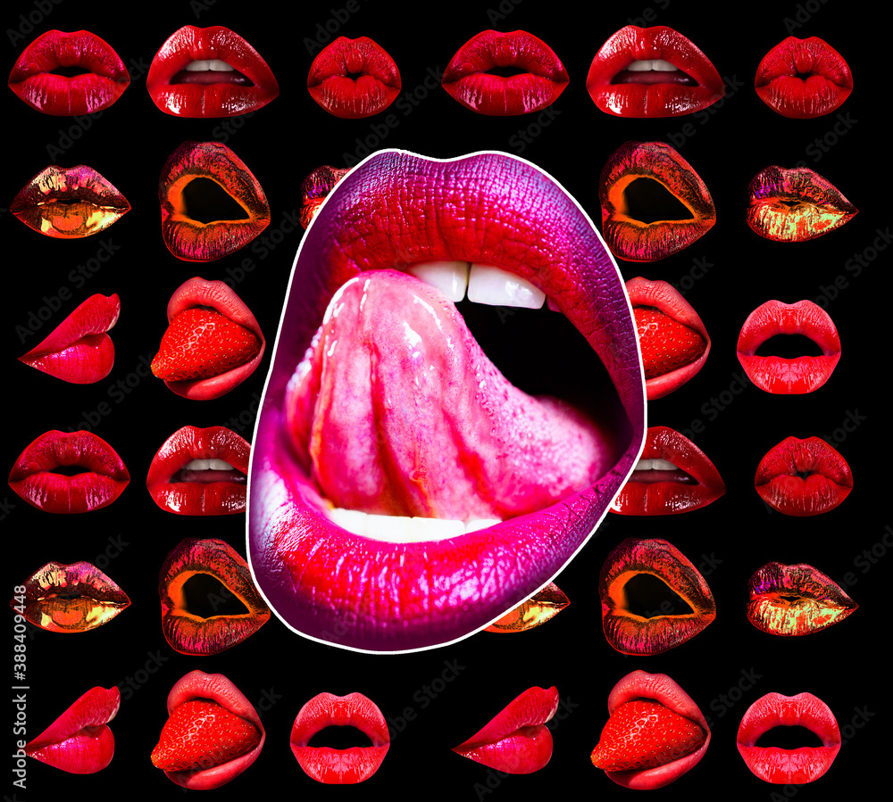 Sexy Seduction Open Mouth Passion Lick And Sensual Tongue Suck Set Of Textures With Lips