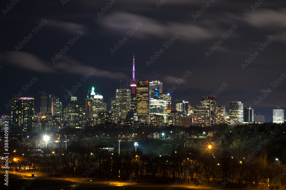 Toronto Cityscape View with Skyscrapers and dense skyline during night time