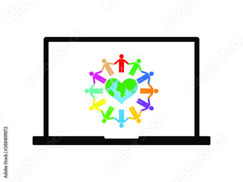 people in laptop communication friendship globe