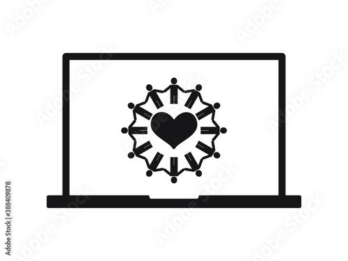people in laptop communication friendship globe